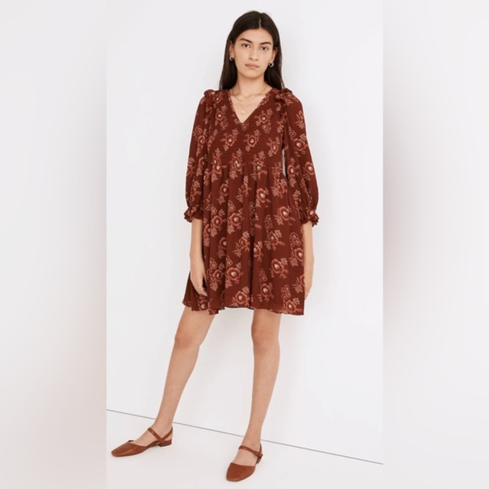 Women’s Madewell Lucie V-Neck Smocked Mini Dress‎ Size L